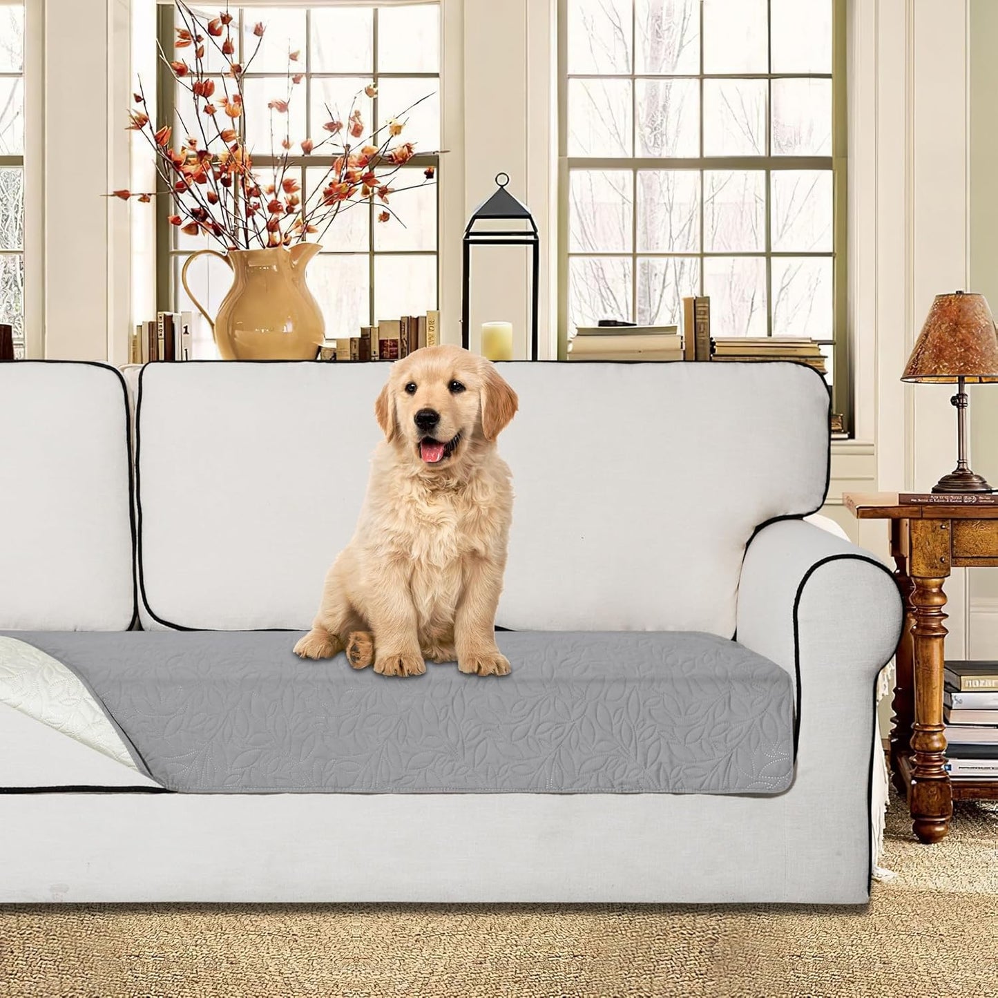 Easy-Going Waterproof Dog Bed Cover Reversible Leak Proof Pet Blanket Replacement Mat for Furniture Washable Couch Cover Sofa Cover for Dogs Cat(30x53 Inch, Light Gray/Ivory)