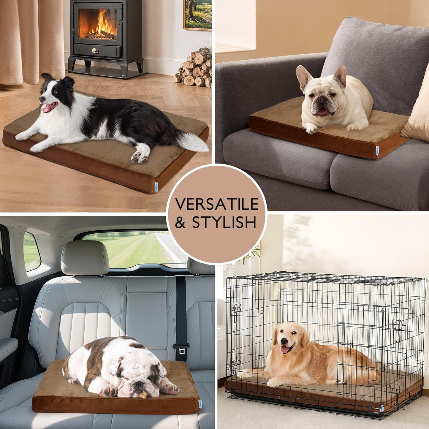 Dog Bed for X Large Dog - Orthopedic Pet Beds with Memory Foam, Waterproof Removable Washable Cover with Non-Slip Bottom, Khaki, 41" L x 27" W x 3" H