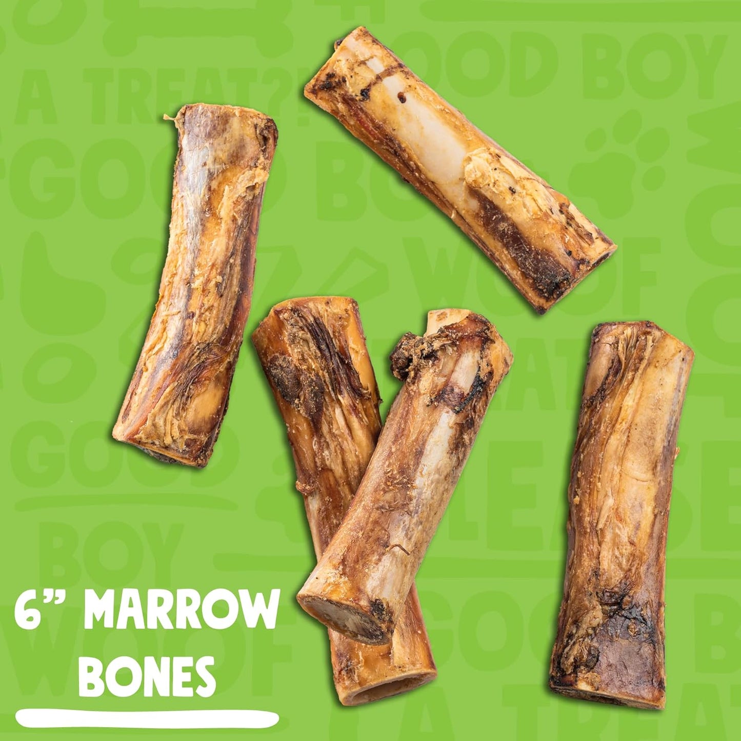 Marrow Bones for Dogs, Long Lasting Dog Bones for Large Dogs, 6" Marrow Bone, Natural Beef Bone (3 Pack)