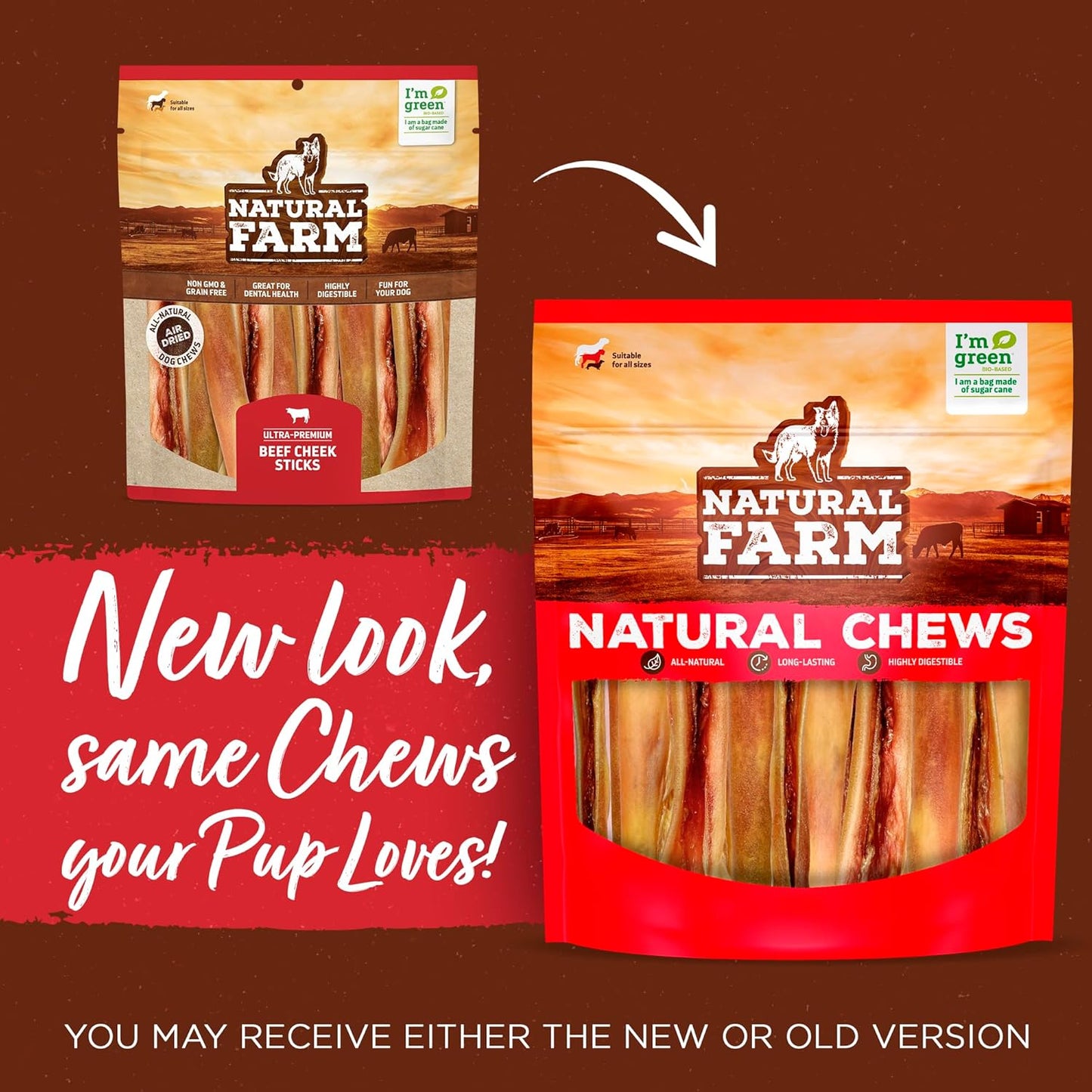 Natural Farm Bully Chips (4-6 Inch, 8 Oz.), Digestible Beef Cheek from Grass-Fed Cows, Non-GMO, Grain-Free, Natural Long-Lasting Dog Chews for Small, Medium & Large Dogs, Great Rawhide Alternative