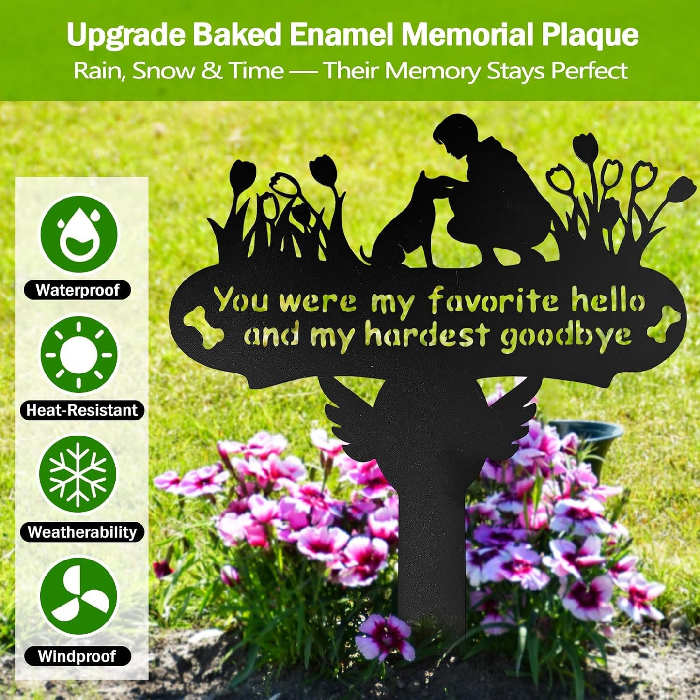 Dog Grave Marker, 12"X 14" Metal Baked Enamel Memorial Dog Stake for Cemetery Decorations, Waterproof Pets Headstone Plaque for Outdoors, Lost Sympathy Tombstone Memorial Garden Sign Gift (Love)