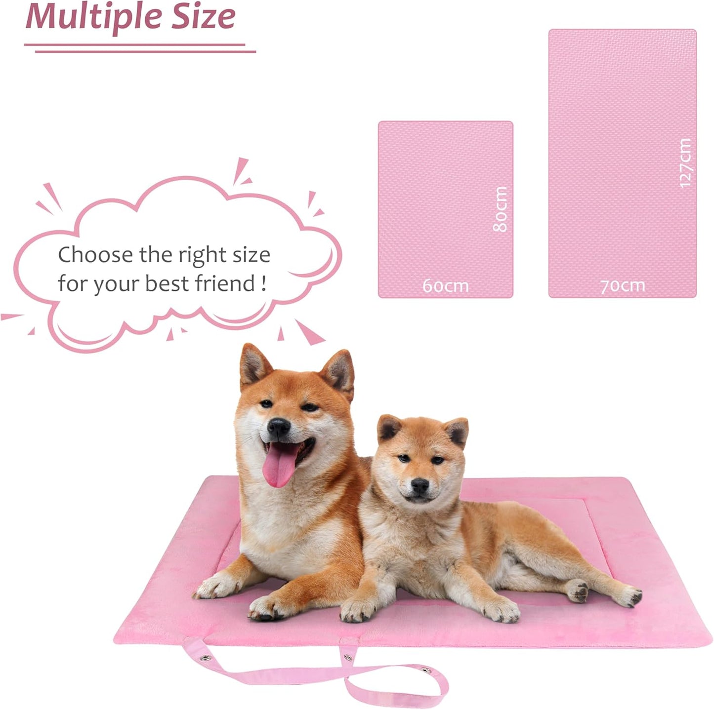 Catalonia Classic Waterproof Dog Mat, Portable Reversible Pet Travel Mat, Pet Cushion Pad with Handle for Small Medium Dogs Cats, Indoor or Outdoor, 80 x 60 cm, Pink