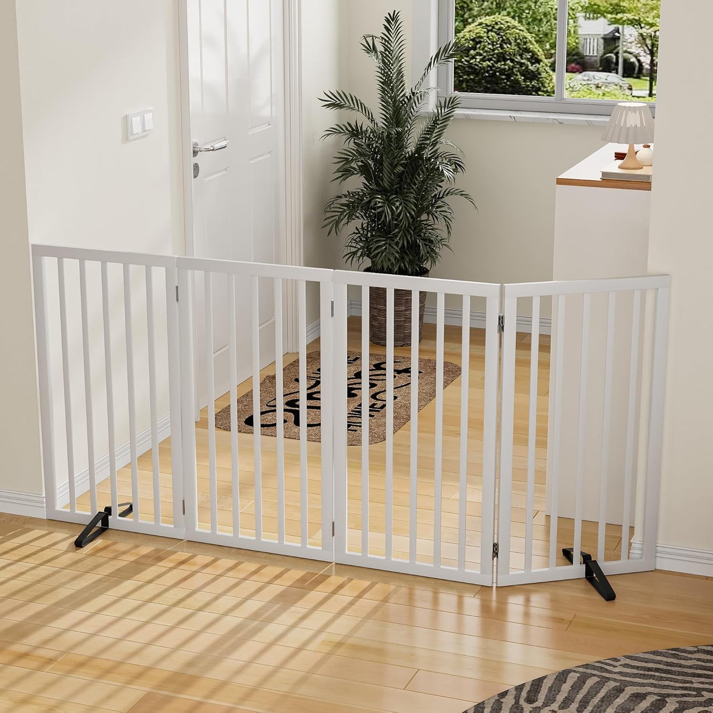 Dog Gate 32" Tall Freestanding Dog Gate for Doorways Foldable Pet Gate for Dogs Indoor (White,4 Panel)