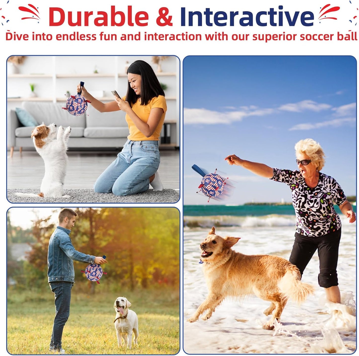 Diman Dog Toy Soccer Ball : Outdoor Dog Toys, Dog's Independence Day Gift, Dogs Soccer Ball with Straps for Tug of War, Pet Birthday Gift for Small Medium (6 Inch)