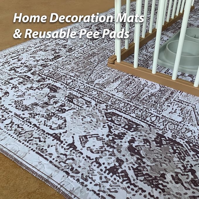 nunubaby 2PACK Washable Pee Pads for Dogs, Stylish, Non-Slip and Leak-Proof Pee Pads. Reusable Potty Pads for Dogs for Crates and Floors.(Brown/Geo, 72" x72")