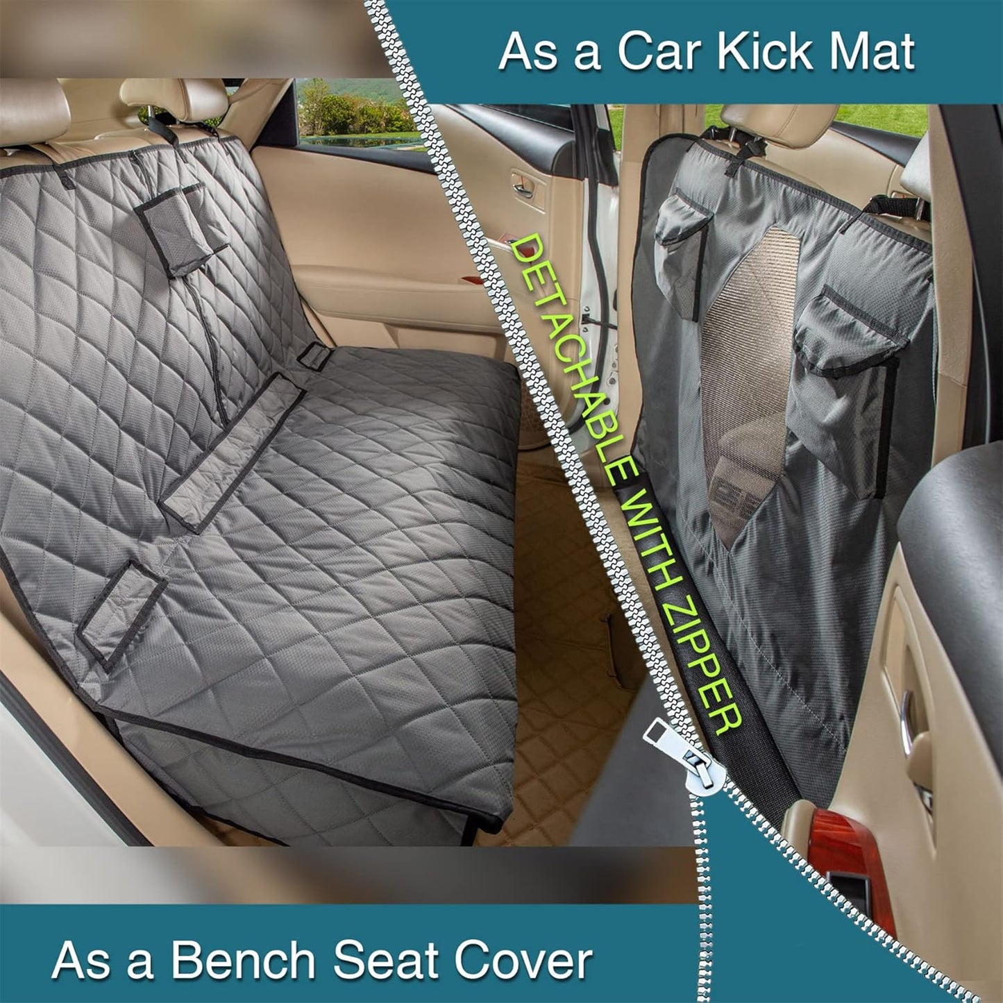 Car Seat Cover for Dogs with Mesh Window, Bench and Hammock Combination - Detachable, Suitable for Most Vehicles (Grey, X-Large)