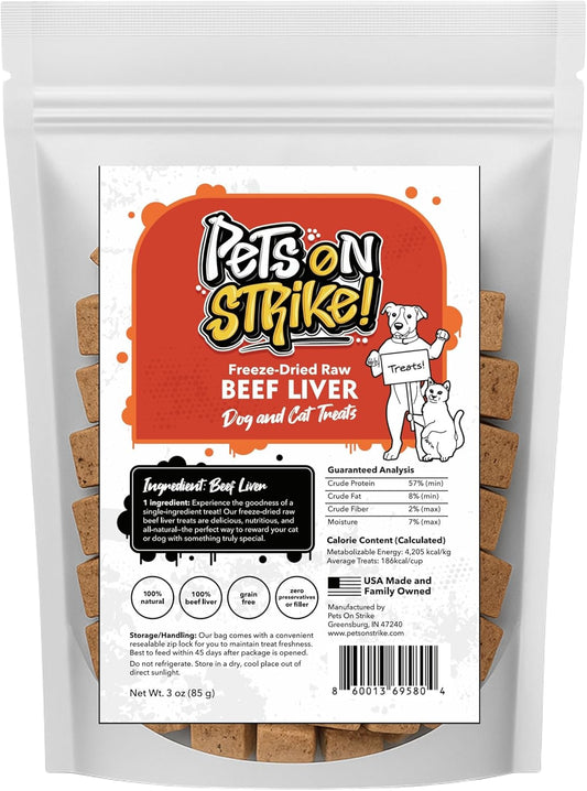 Freeze Dried Beef Liver for Dogs & Cats – Single Ingredient Dog Treats – USA Sourced & Made – High Protein, All Natural, Grain Free – Raw Freeze-Dried Training Treats (3oz)