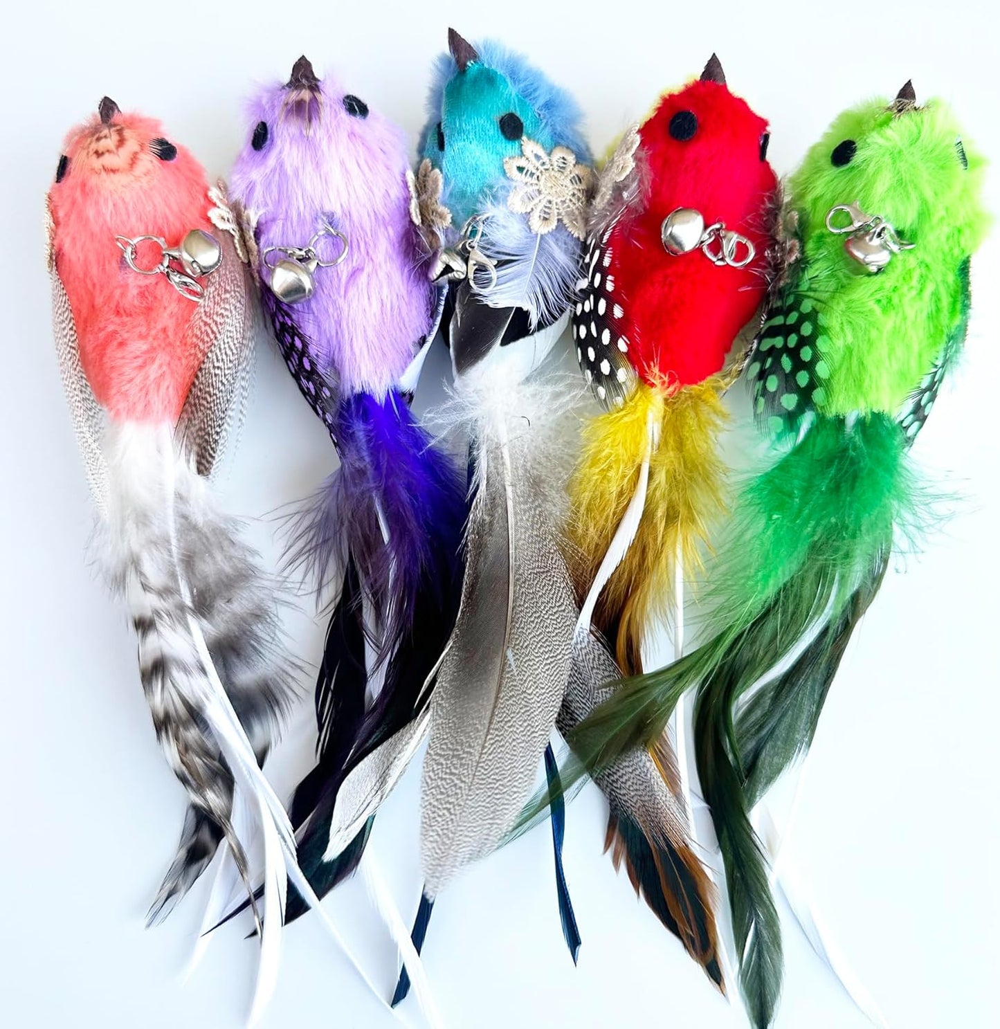 Cat Feather Toys Refill, 5 Pieces Cat Wand Attachments Feathers Bird Toy for Indoor Cats