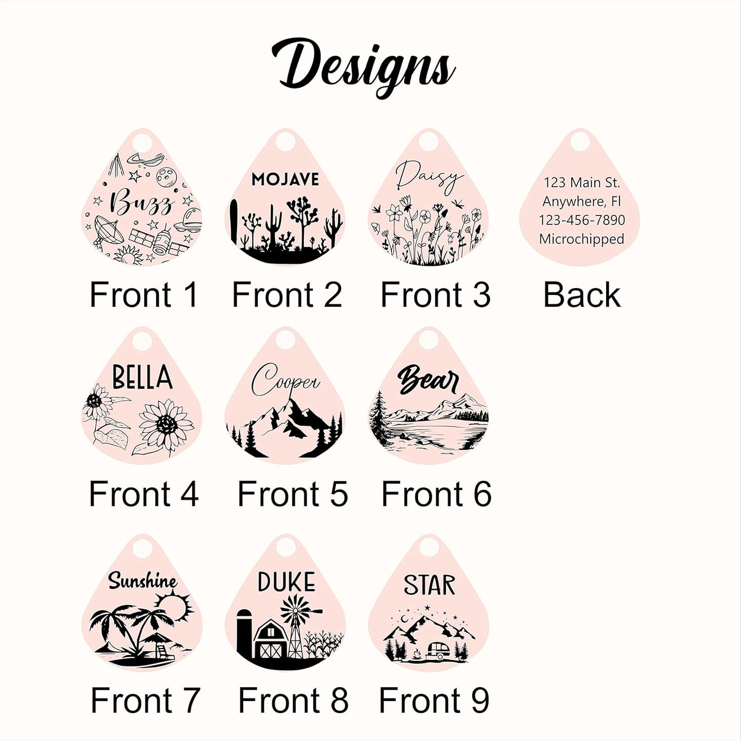 Custom Dog Tags, Double Sided Engraved Stainless Steel Pet Id Tags for Dogs, Cat & Dog Collar Charm Microchips, Lightweight Sturdy Cute Cat Id Tags, Personalized Dog (Rose Gold, Front 9)