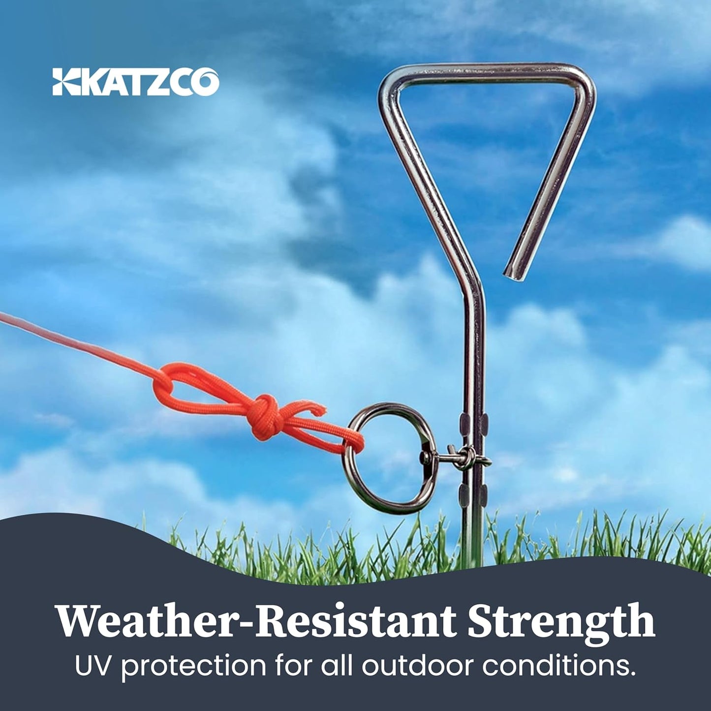 Katzco Dog Tie-Out Stake - Heavy Duty 16" Dog Stakes for Outside, Yard and Camping, Corkscrew Arrowhead Design with Tangle-Free 360 Swivel Hook - Water Resistant Pet Restraint Tool up to 80 lb Dogs