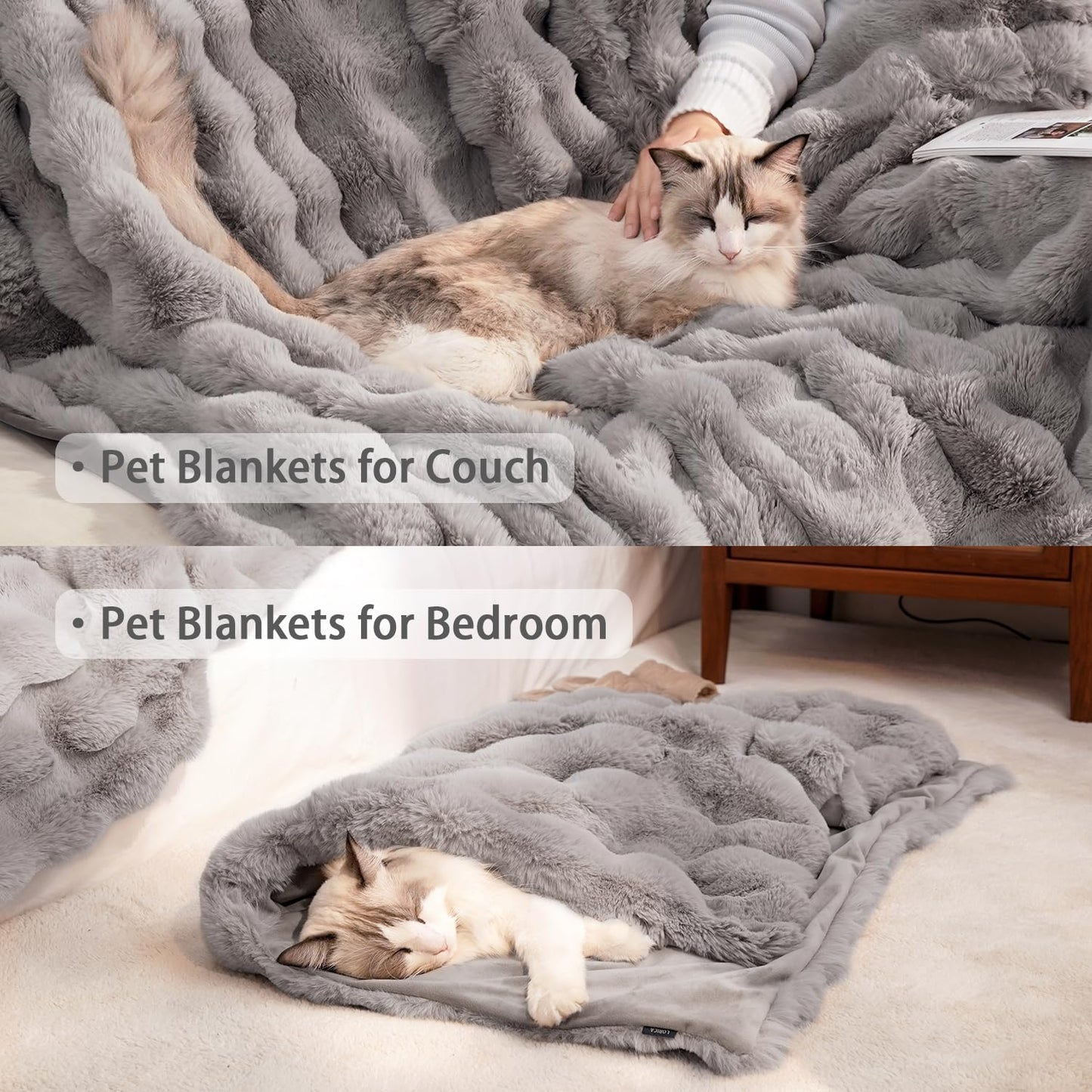 Cat Blanket for Indoor Cats Ultra Soft Plush Faux Fur Kitten Blankets Machine Washable Reversible Pet Throw Protector for Couch Furniture 21"X 18" Grey