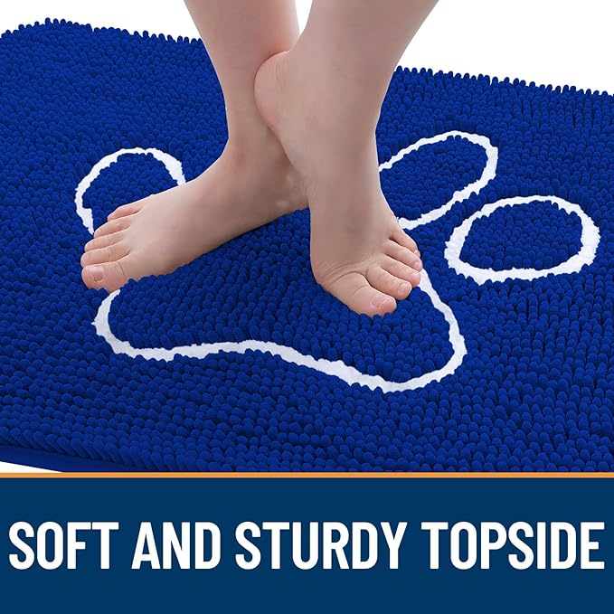 OLANLY Door Mat for Muddy Dog Paws 36x24, Ultra Absorbent Chenille Mud Doormat with Paw Print Design, Non-Slip Washable Doormat for Indoor Entryway, Quick-Dry Pet Bed Mats for Dirty Dogs, Royal Blue