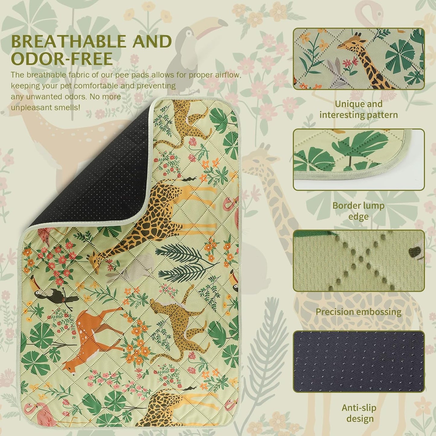 IEUUMLER Washable Pee Pads for Dogs, 2 Pack Forest Pattern Reusable Waterproof Puppy Pads, Non-Slip Super Absorbent Dog Training Pad for Playpen Crate Bed EU013 Green Jungle, 24x24