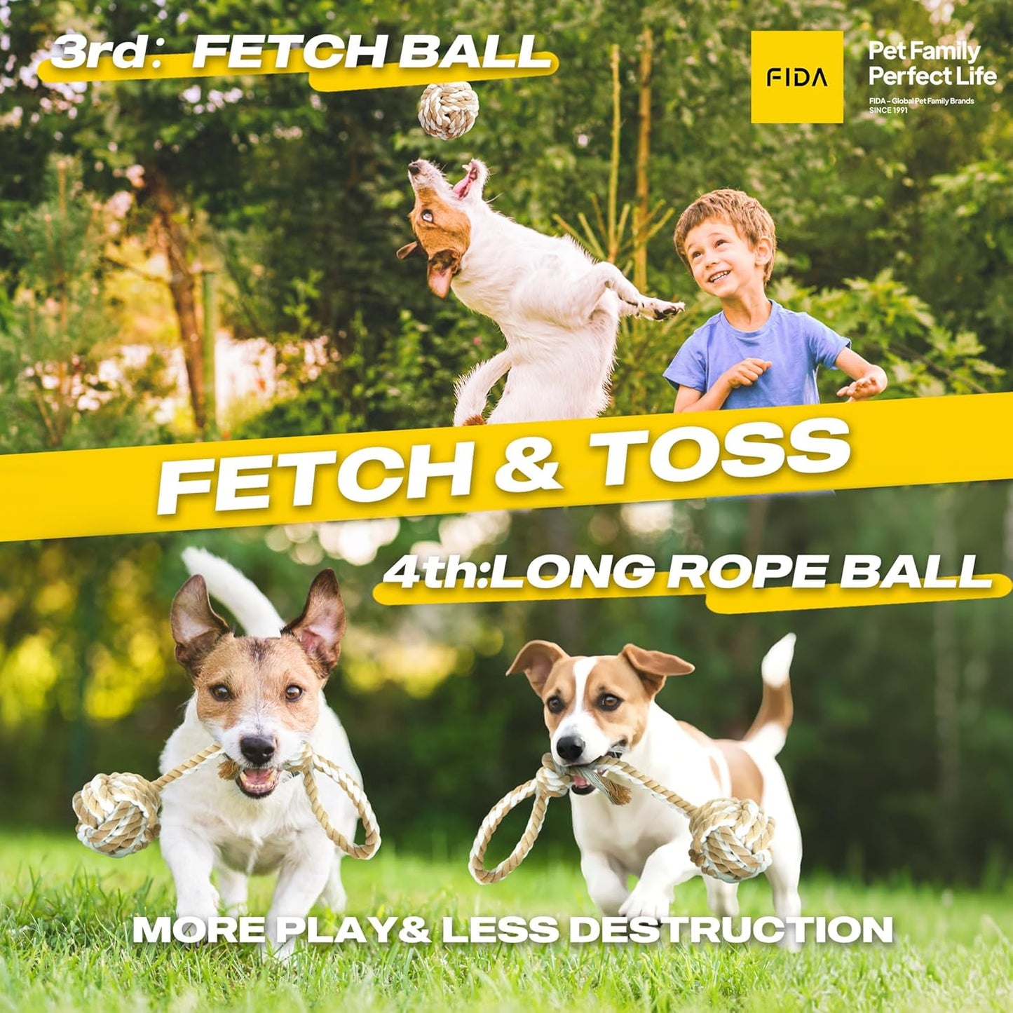 Fida Dog Rope Toys 4 Pack, Puppy Teething Sturdy Cotton Chew Tug Ropes Indoor/Outdoor, Exercise Interactive Tug O'War Toys Set for Boredom Small-Meidum Dogs