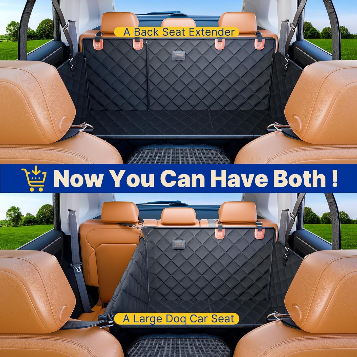 Convertible Back Seat Extender for Dogs, Foldable 400lbs Hard Bottom Dog Car Seat Cover for Back Seat, Waterproof Dog Hammock Bed Backseat Cover for Dogs in Car SUV Truck Pet Seat Cover Black L