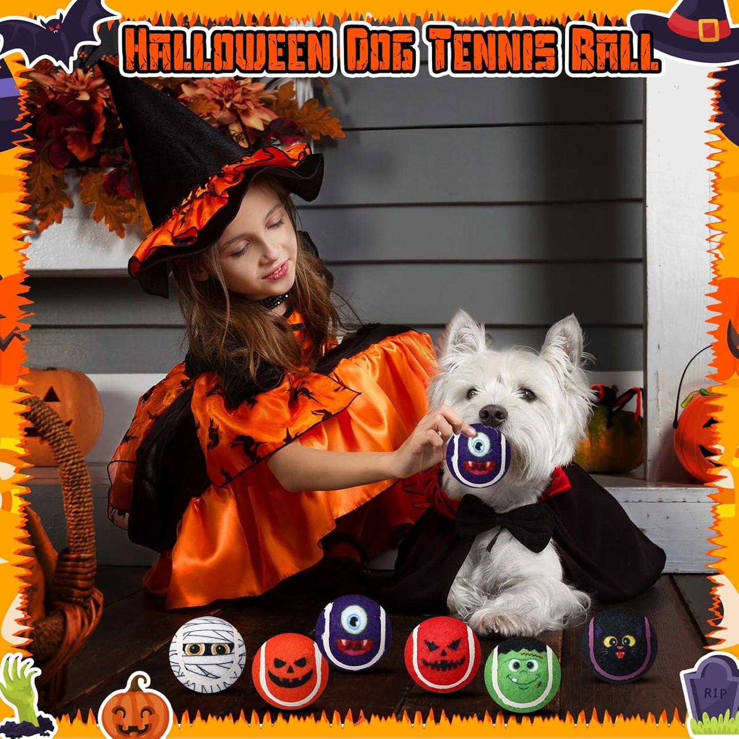 Civaner 6 Pcs Halloween Dog Toys Bulk, 2.5 Inch Squeaky Tennis Balls for Small Medium Large Dogs Pets Puppy Chew Teething Toy Interactive Training Gifts Xmas Stocking Stuffers