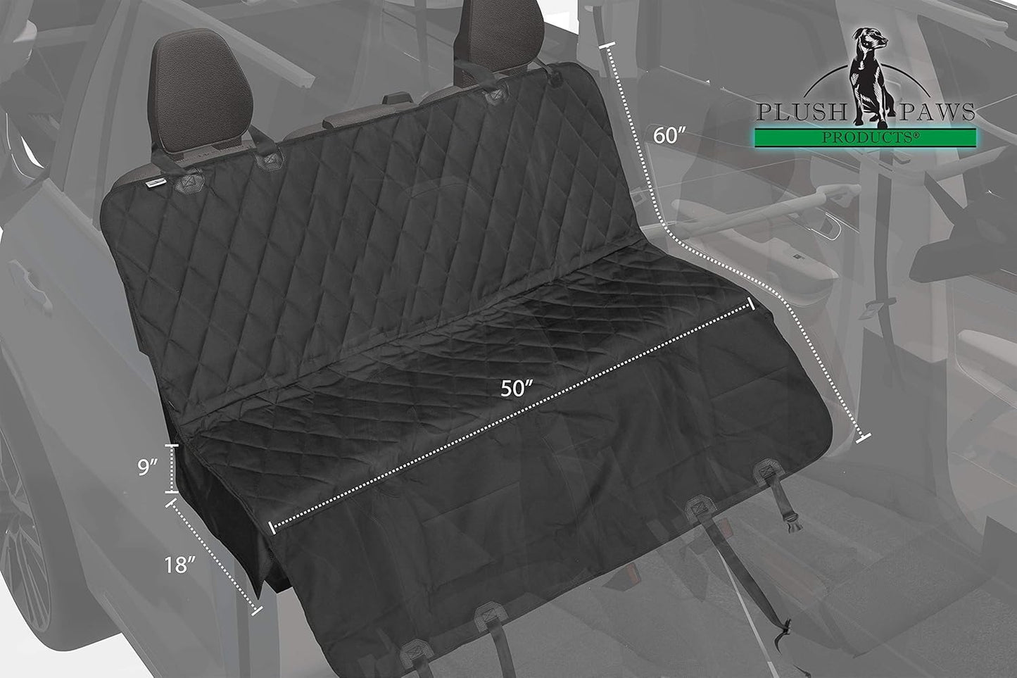 Plush Paws Products Premium Rear Car Seat Protector w/Hammock | Washable & Waterproof Back Seat Dog Cover for Car, Truck, & SUV | Nonslip, Tear Resistant Pet Seat Cover | Small Black