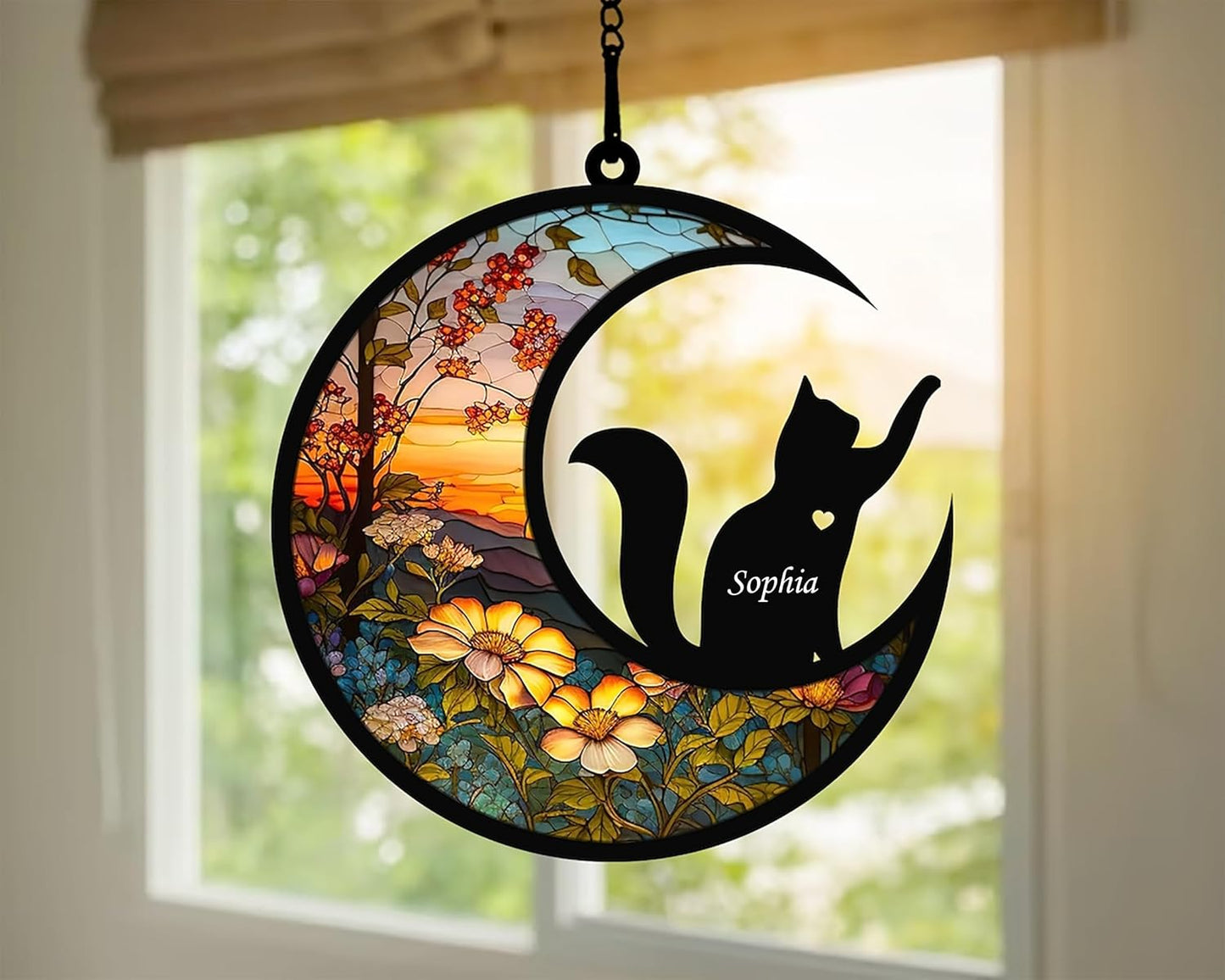 Cat Memorial Suncatcher for Windows Memorial Ornament, Pet Sympathy Gift to Memorialize The Loss, Cat Sun Catchers with Personalized Decorations in Loving Memory for Loss