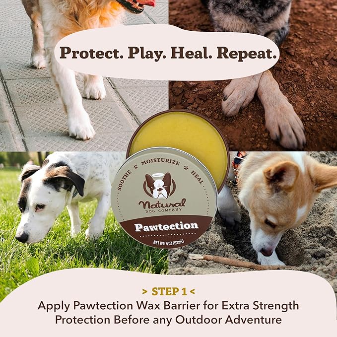 Natural Dog Company PawTection Balm for Dogs, Dog Paw Protector, Moisturizing Dog Paw Balm for Dry, Cracked Pad, Protects Paw from Extreme Weather, Paw Lotion for Allergies & Itching (0.15 oz Stick)