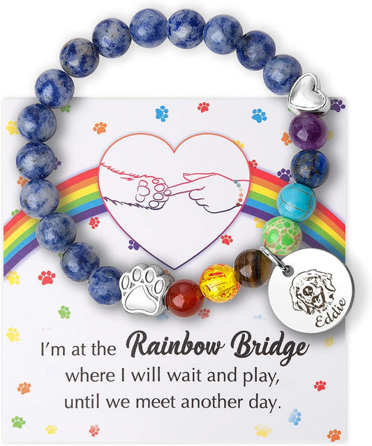 Anavia Pet Portrait Rainbow Bridge Pet Memorial Bracelet for Beloved Dog Cat, Pawprint on My Heart Personalized Handmade Bracelet Keepsake