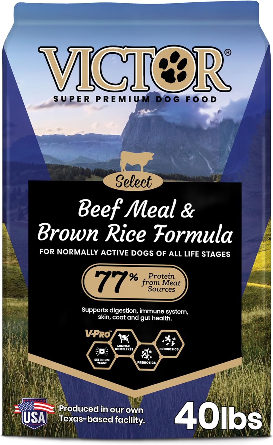 VICTOR Super Premium Dog Food – Select Beef Meal & Brown Rice Formula for Immune and Gut Health – Gluten-Free Beef Meal Dry Dog Food for All Normally Active Dogs of All Life Stages, 40 lbs