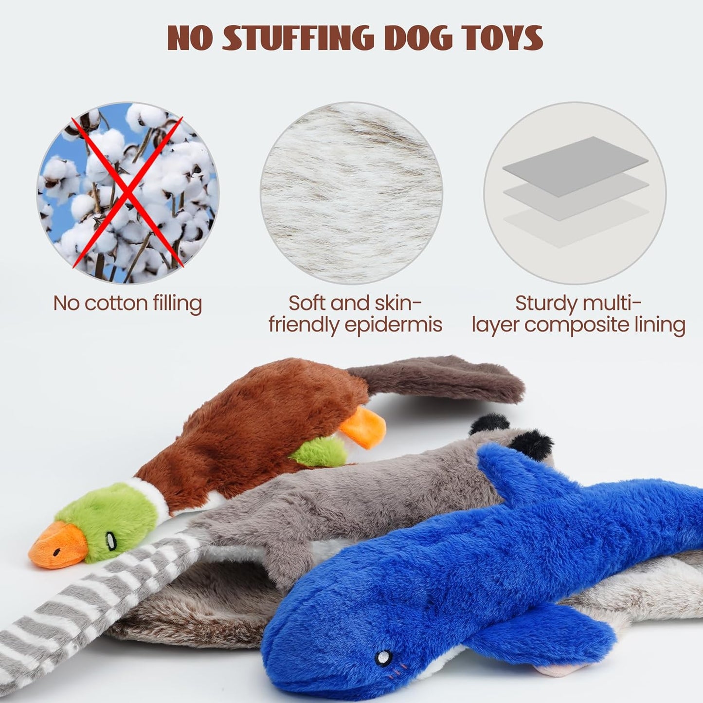 Nocciola 2-in-1 No Stuffing Crinkle Dog Toys with Soft and Durable Fabric, Holds Water Bottles, 2 Extra Long & 3 Regular Size Stuffless Squeaky Dog Toys for Small to Large Dog