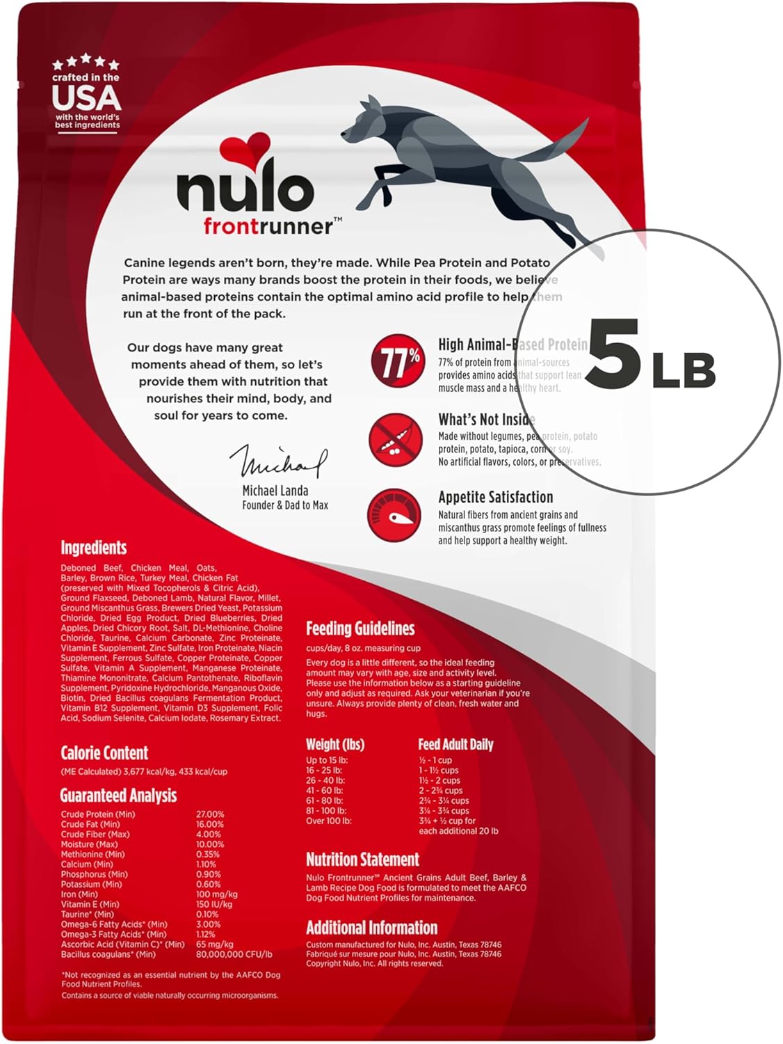 Nulo Frontrunner Ancient Grains High-Protein Dog Food, Beef, Barley, & Lamb Recipe- Natural Dry Dog Food with Probiotics, Grain-Inclusive Kibble for Adult Dogs, 5 lb Bag