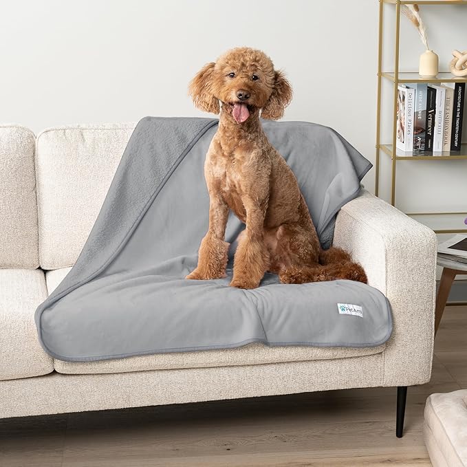 PetAmi Waterproof Dog Blanket for Extra Large Dogs, Reversible Soft Dog Crate Cover, Queen 90x90 Light Gray