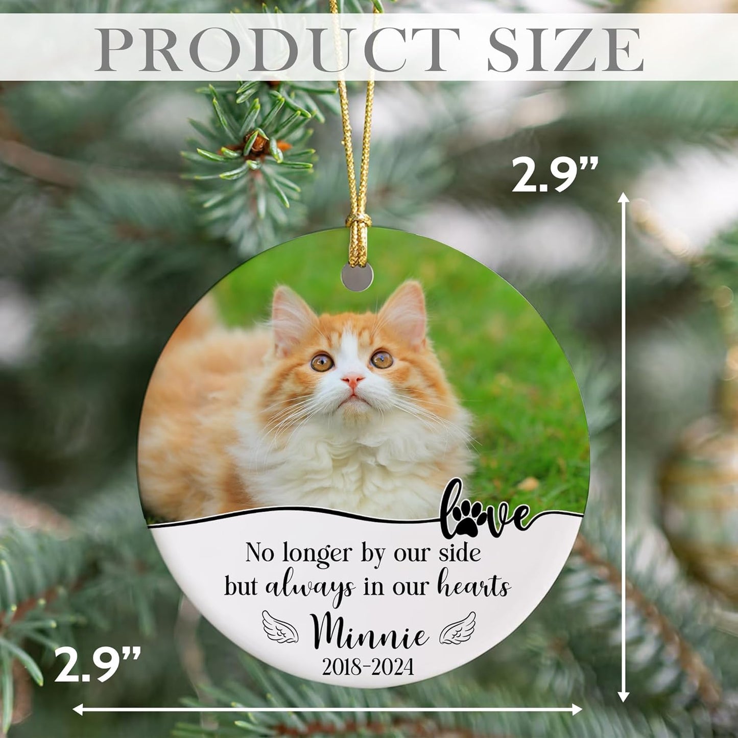 Personalized Love Ceramic Ornament, Valentine's Day Gifts for Loss of Pet, Memorial Cat Photo Christmas, Custom Name & Picture Cat Christmas Ornament