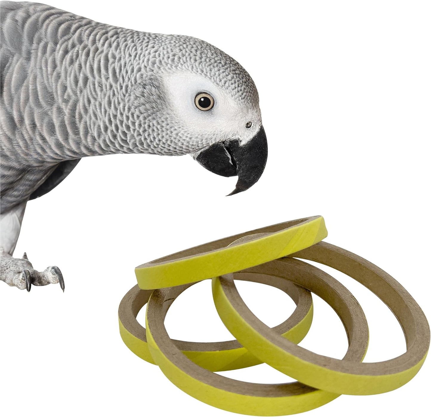 by M&M 8003 Pk6 3.5 Inch Skinny Yellow Bird Donuts - Shreddable Chewable Bird Safe Compressed Cardboard Foot Toys, Bright Bird Pleasing Colors Great for Aviaries and Cage