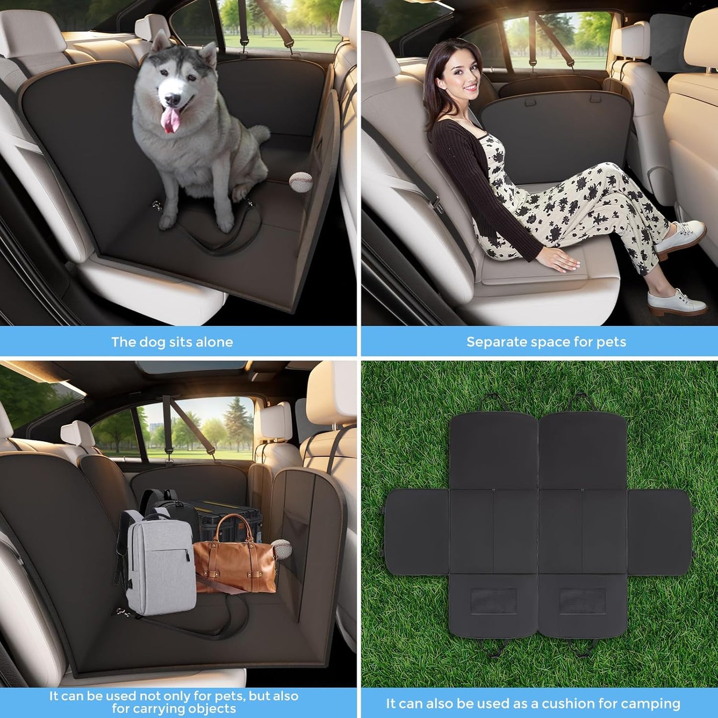 BEBAS Dog Car Seat Cover for Back Seat - Hard Bottom Scratch-Resistant Waterproof Pet Seat Protector, Hammock-Style Back Seat Extender for Cars/SUVs/Trucks, Supports 400lbs (Medium/Large Size, Black)
