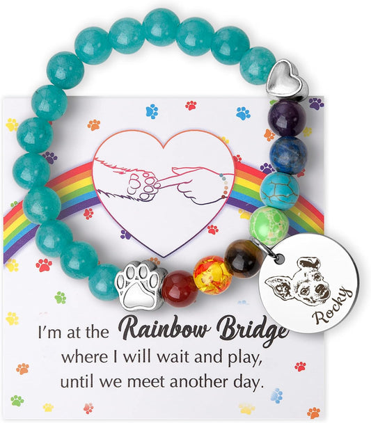 Anavia Pet Portrait Rainbow Bridge Pet Memorial Bracelet for Beloved Dog Cat, Pawprint on My Heart Personalized Handmade Bracelet Keepsake