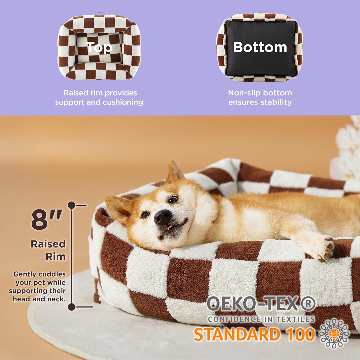 Lesure Cute Dog Bed for Large Dogs - Washable Pet Beds,Cozy Rectangle Orthopedic Sofa with Jacquard Shaggy Plush & Anti Slip Bottom,36x27x8inches