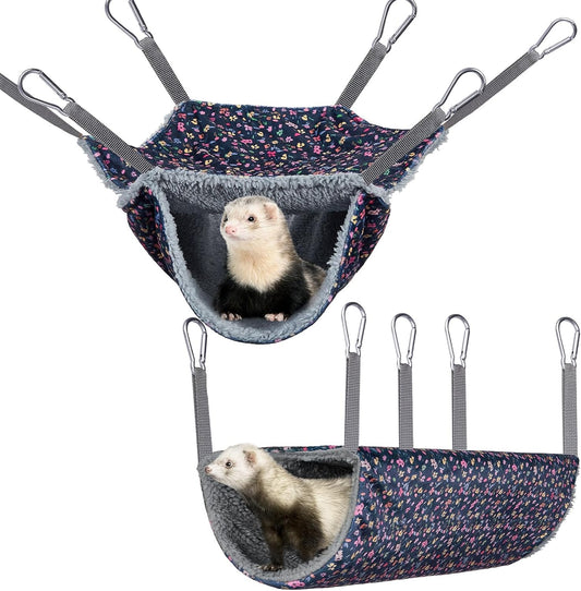 Bienbee 2 Pcs Ferret Rat Hammock Set for Cage Washable Guinea Pig Hideout Bed Soft Small Animal Hammock Tunnel Toys Ferret Cage Accessories for Hedgehog Sugar Glider Squirrel Hamster