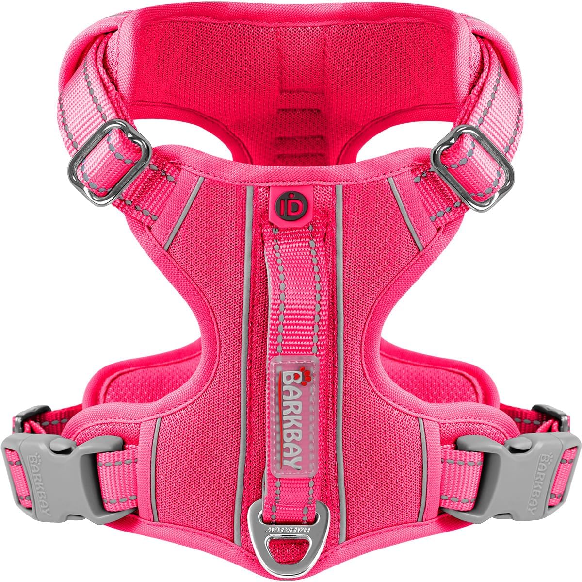 BARKBAY Dog Harness No Pull with ID Tag Pocket - Heavy Duty, Reflective, Easy Control for Large Dogs(Pink,XS)