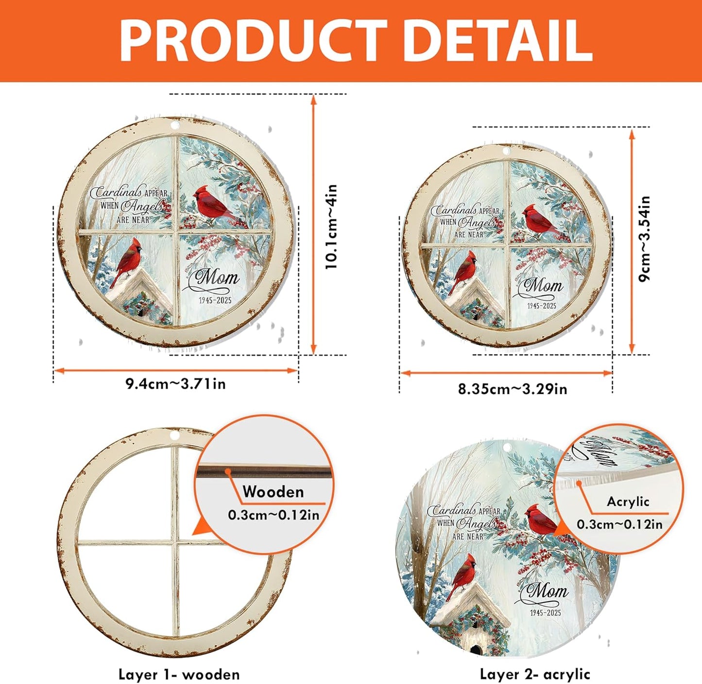 Personalized Memorial Window Suncatcher – “Cardinals Appear When Angels are Near” – Custom Red Bird Ornament with Name & Year – Sympathy Gift for Loss of Mom, Dad, Grandparent or Loved One