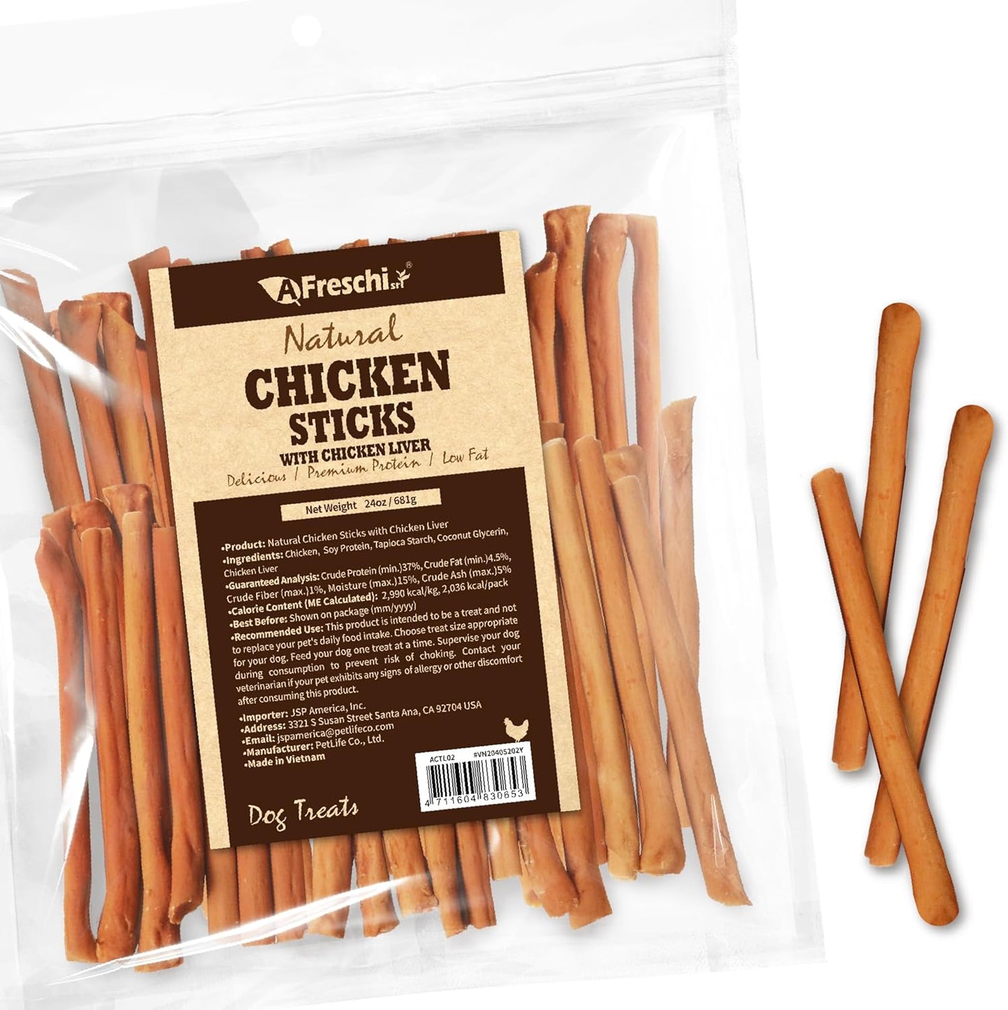 AFreschi Natural Chicken Sticks with Sweet Potato 24 oz, All Natural, Grain-Free, High-Protein, Healthy & Easily Digestible, Soft Texture