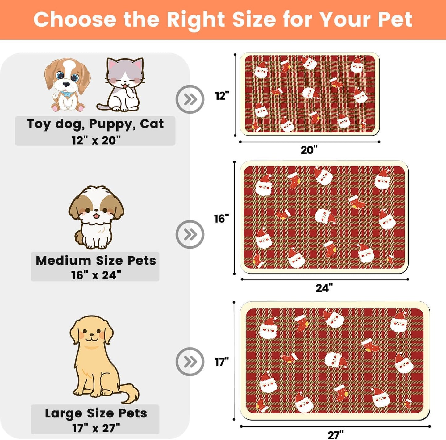 Pet Feeding Mat-Absorbent Pet Placemat for Food and Water Bowl, with Waterproof Rubber Backing, Quick Dry Water Dispenser Mat for Dog and Cat(Christmas, 12"x20")