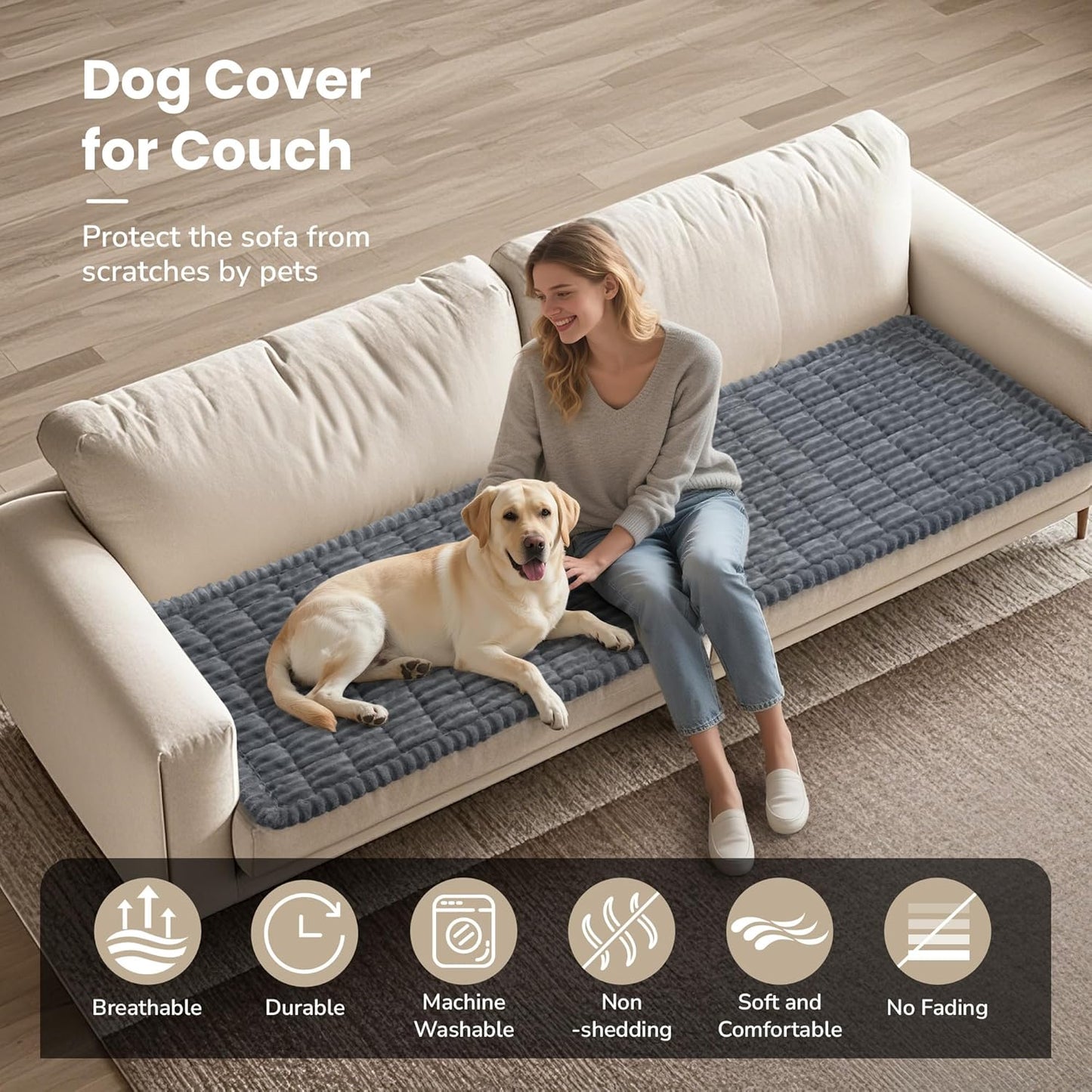 Dog Couch Cover Protector, Non-Slip Couch Covers for Dogs, Durable Pet Couch Covers for Sofa, Fuzzy Dog Blanket for Couch Bed Furniture Sofa, Washable & Pet Friendly