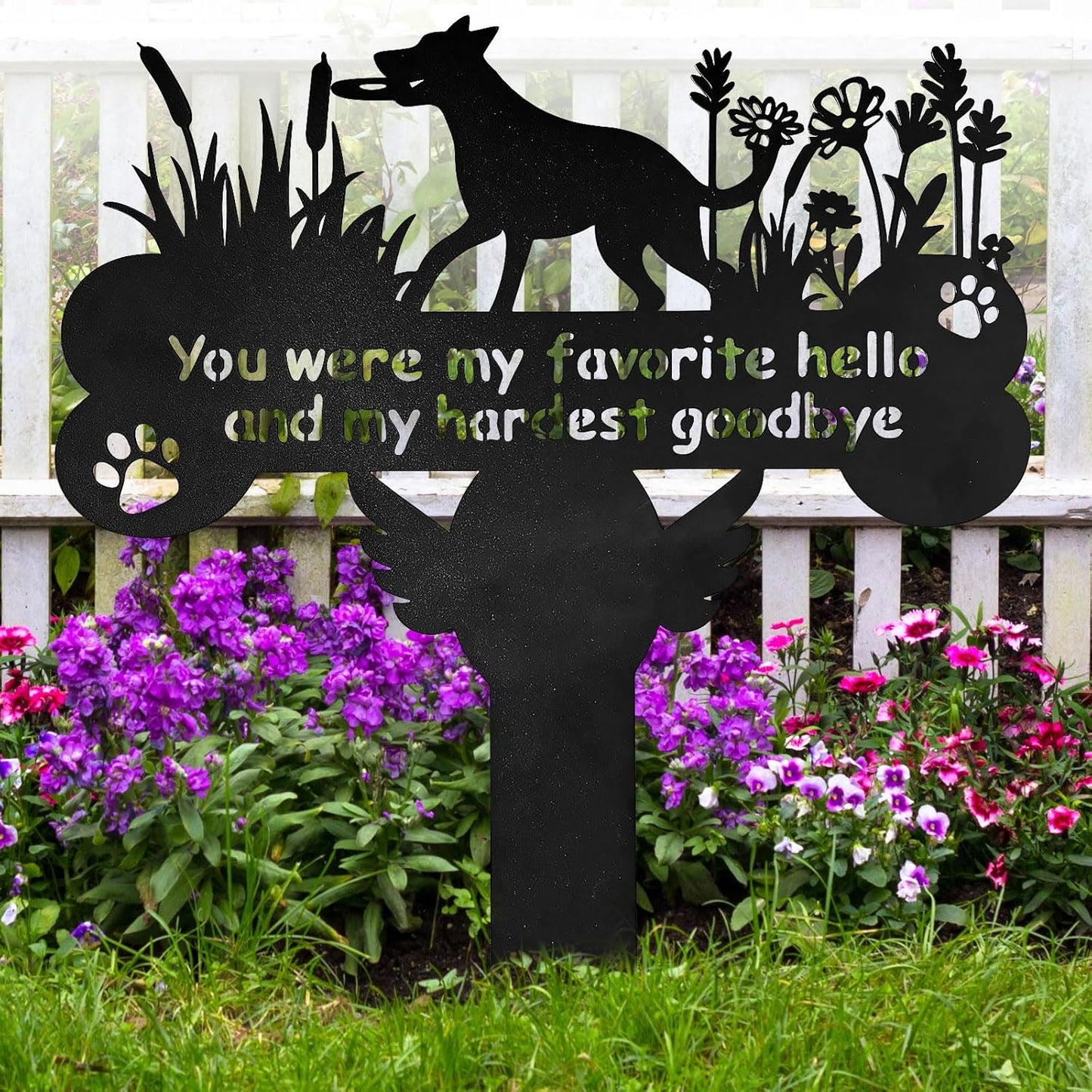Dog Grave Markers, 12"X 14" Metal Baked Enamel Memorial Dog Stake for Pet Headstone Decorations, Waterproof Pets Cemetery Plaque for Outdoors, Lost Sympathy Tombstone Memorial Garden Sign Gift