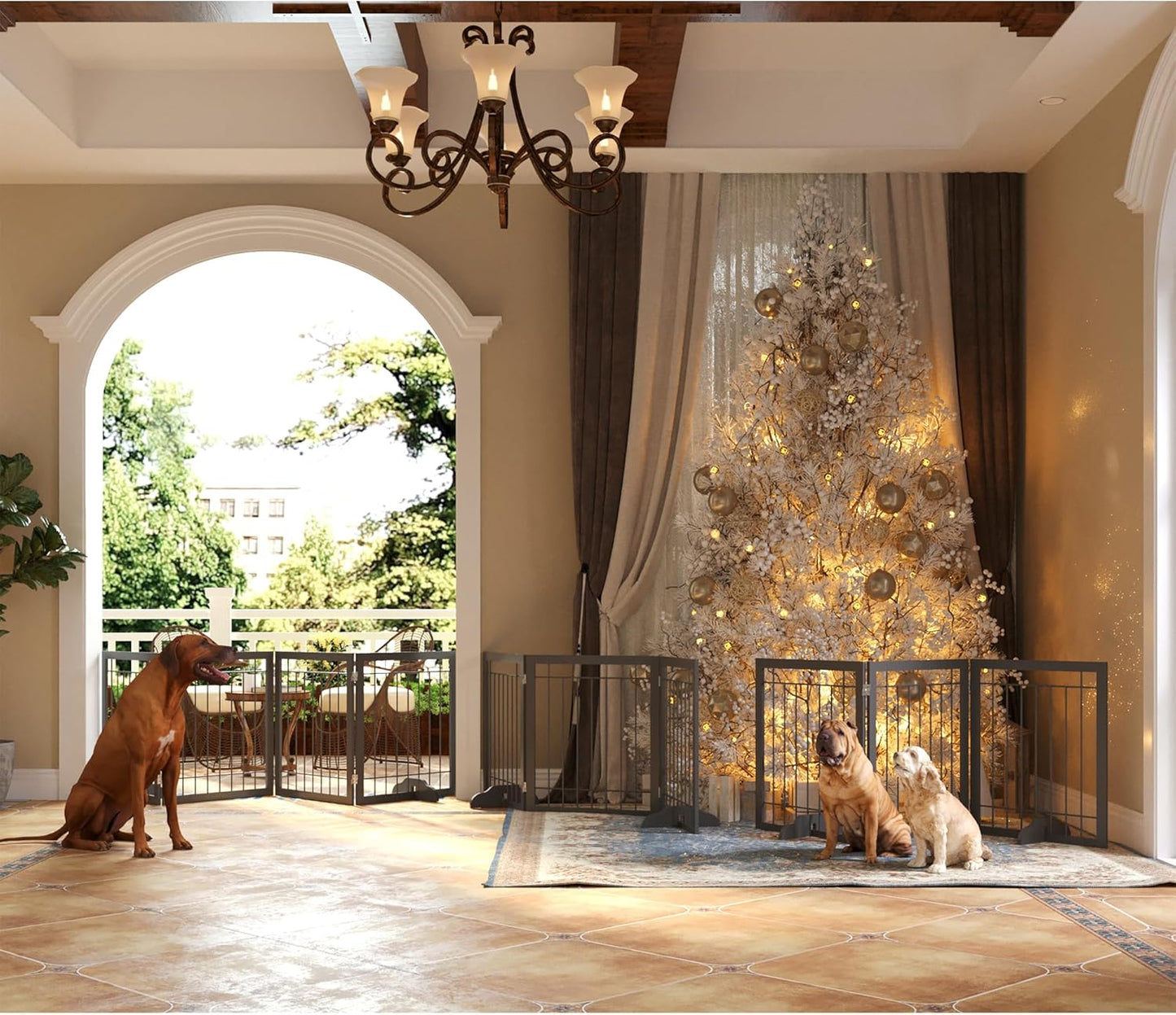 JSB 72-inch Extra Wide 28-inch Tall Dog gate, Freestanding Pet Gate for Halls, Stairs & Home, Pet Puppy Safety Dog Fence with 2PCS Support Feet (Black)