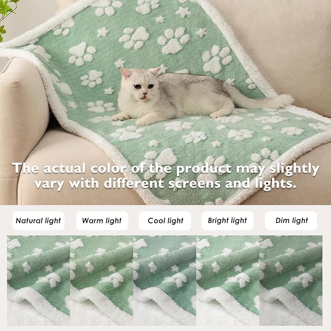 Waterproof Blanket for Dog Cat or Adult, Cute 3D Textured Paw Dog Blanket for Bed Couch Sofa, Soft Liquid Pee Proof Pet Furniture Protector, 60"x80", Green