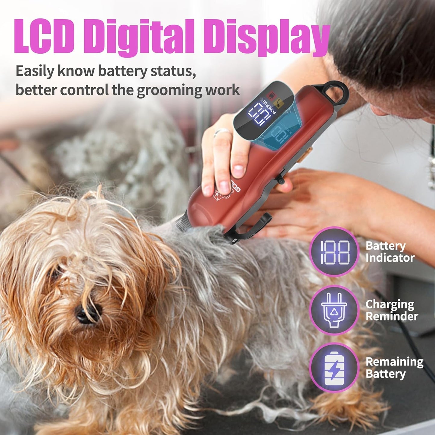 Dog Clippers for Grooming,Dog Grooming Kit for Heavy Thick Hair&Coats/Low Noise Rechargeable Cordless Pet Shaver with Paw Trimmer Nail Grinder/Pet Hair Trimmer for Small & Large Cats