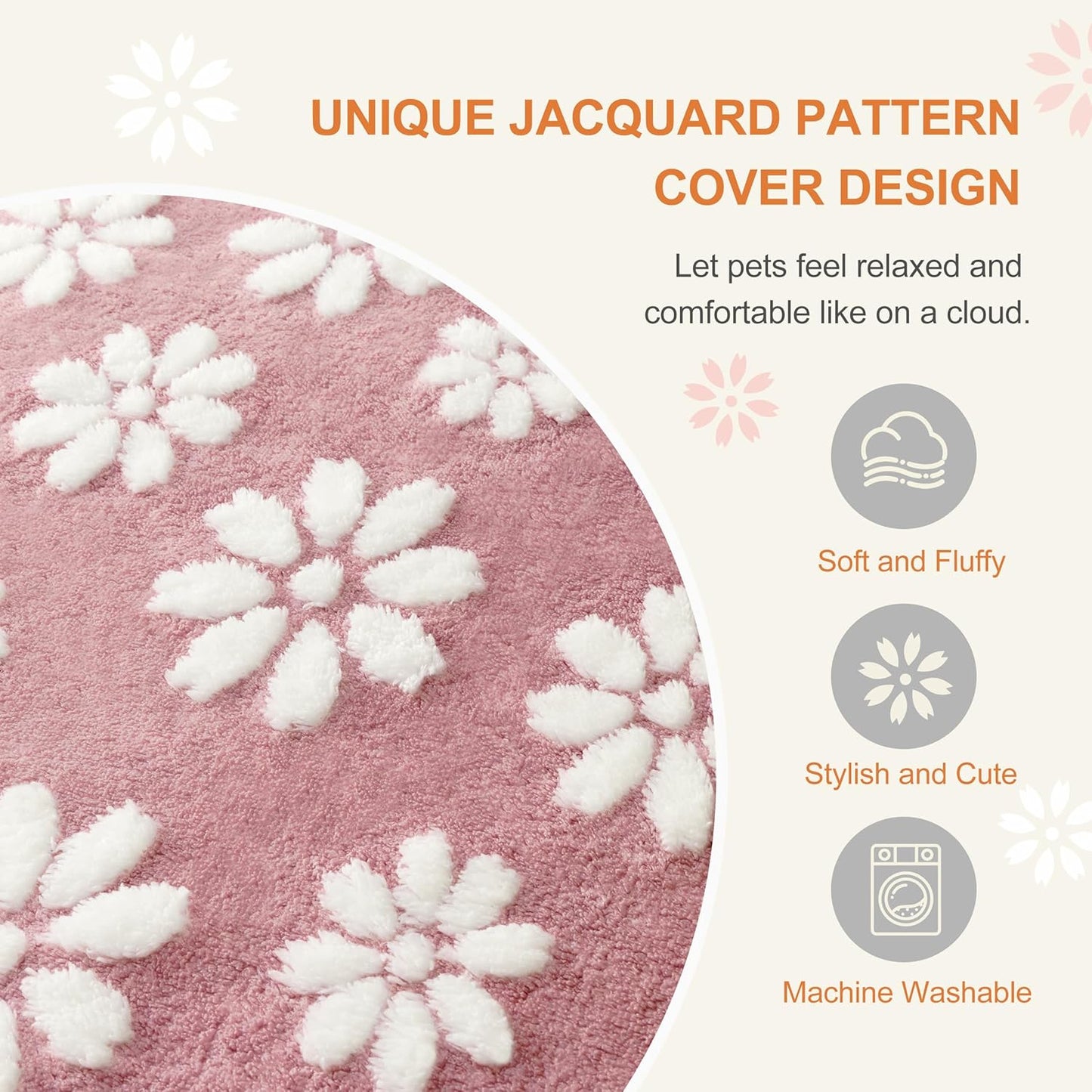 Dog Beds for Small Medium Dogs, Cute Thick Dog Bed for Crate Kennel, Fluffy Pet Bed with Removable Washable Cover and Anti-Slip Bottom, 30"x 20", Pink Flower