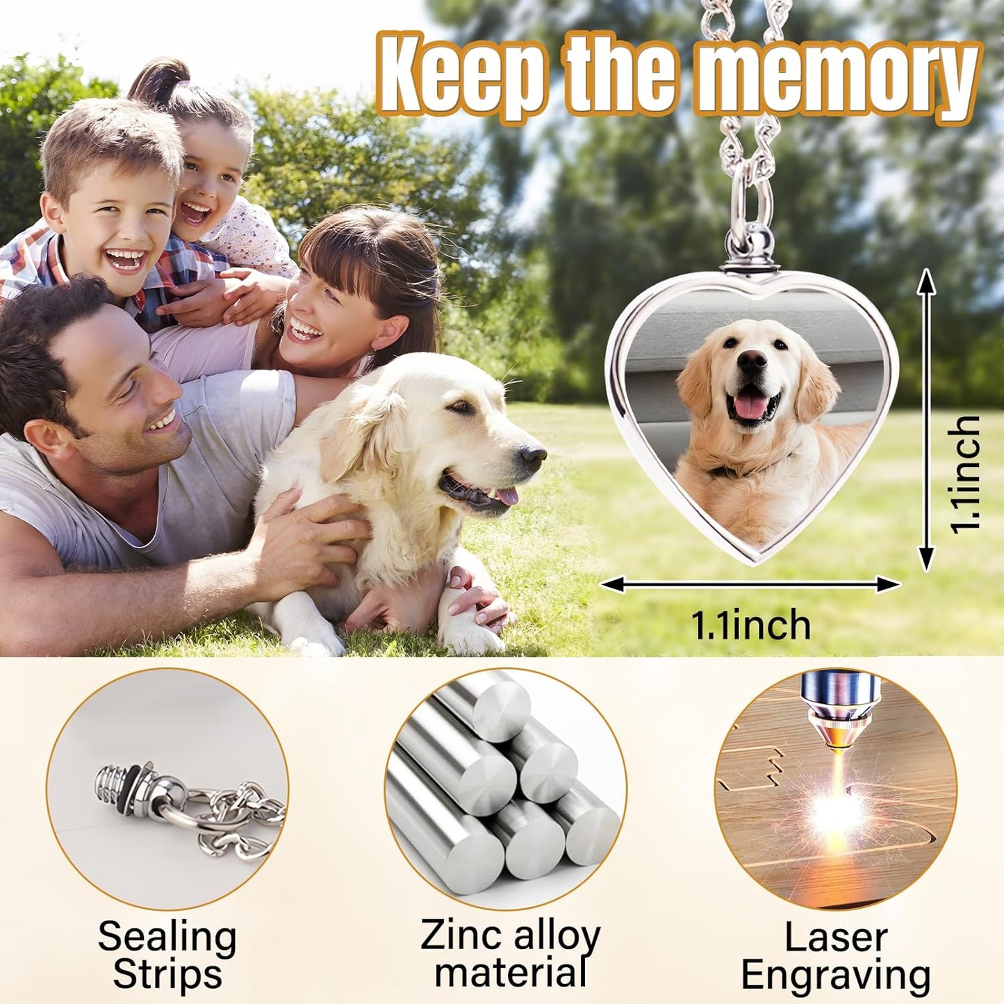 Custom Dog Urn Necklaces for Ashes - Personalized Pet Cremation Jewelry for Ashes,Double-Sided Custom with Text Picture Memorial Gift for Pet Dogs Cats Ashes Necklace (Heart-1)