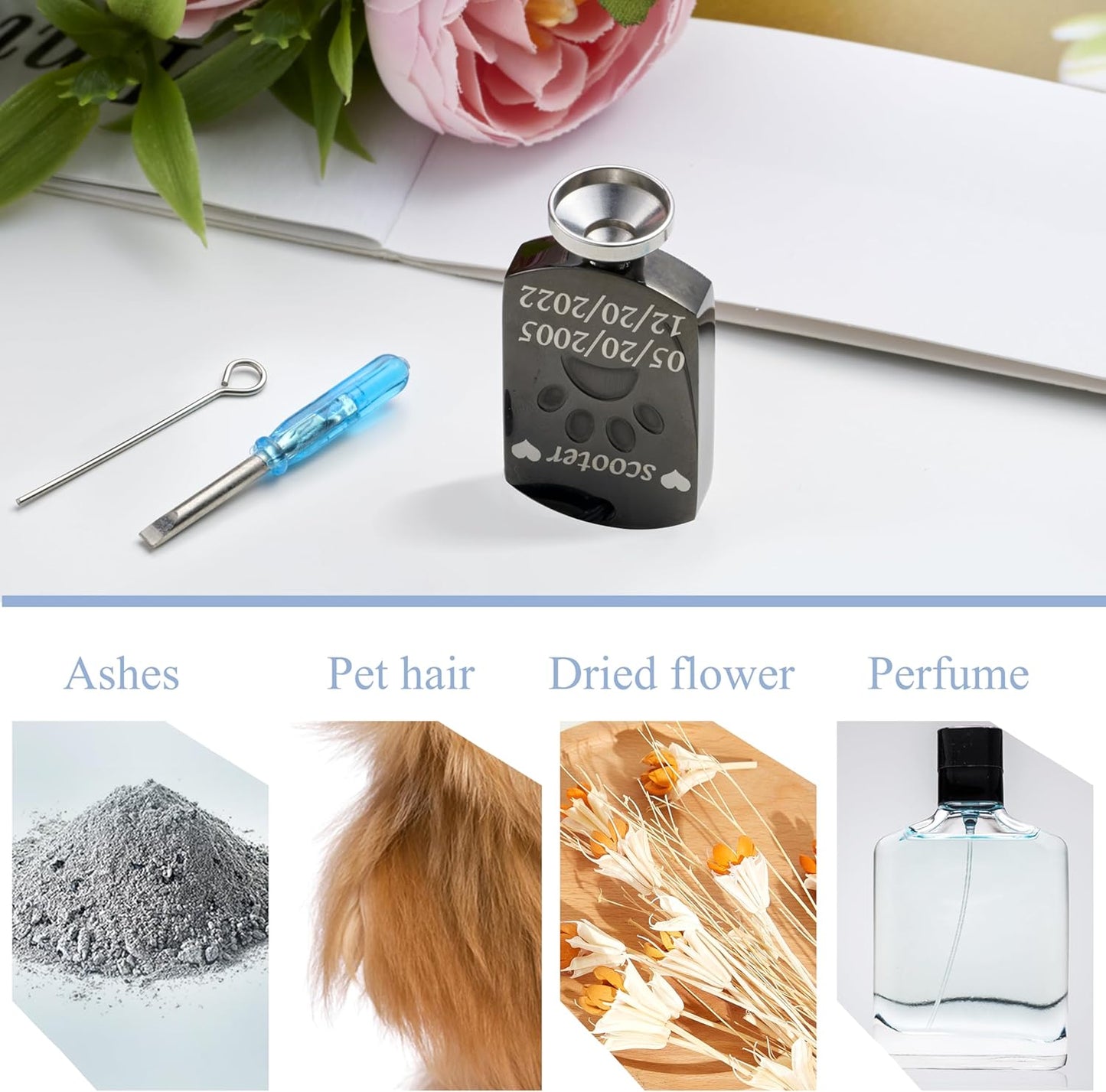 Fanery Sue Personalized Pet Ashes Necklace for Dog Cat Custom Photo&Text Pet Loss Sympathy Gift Cremation Jewelry