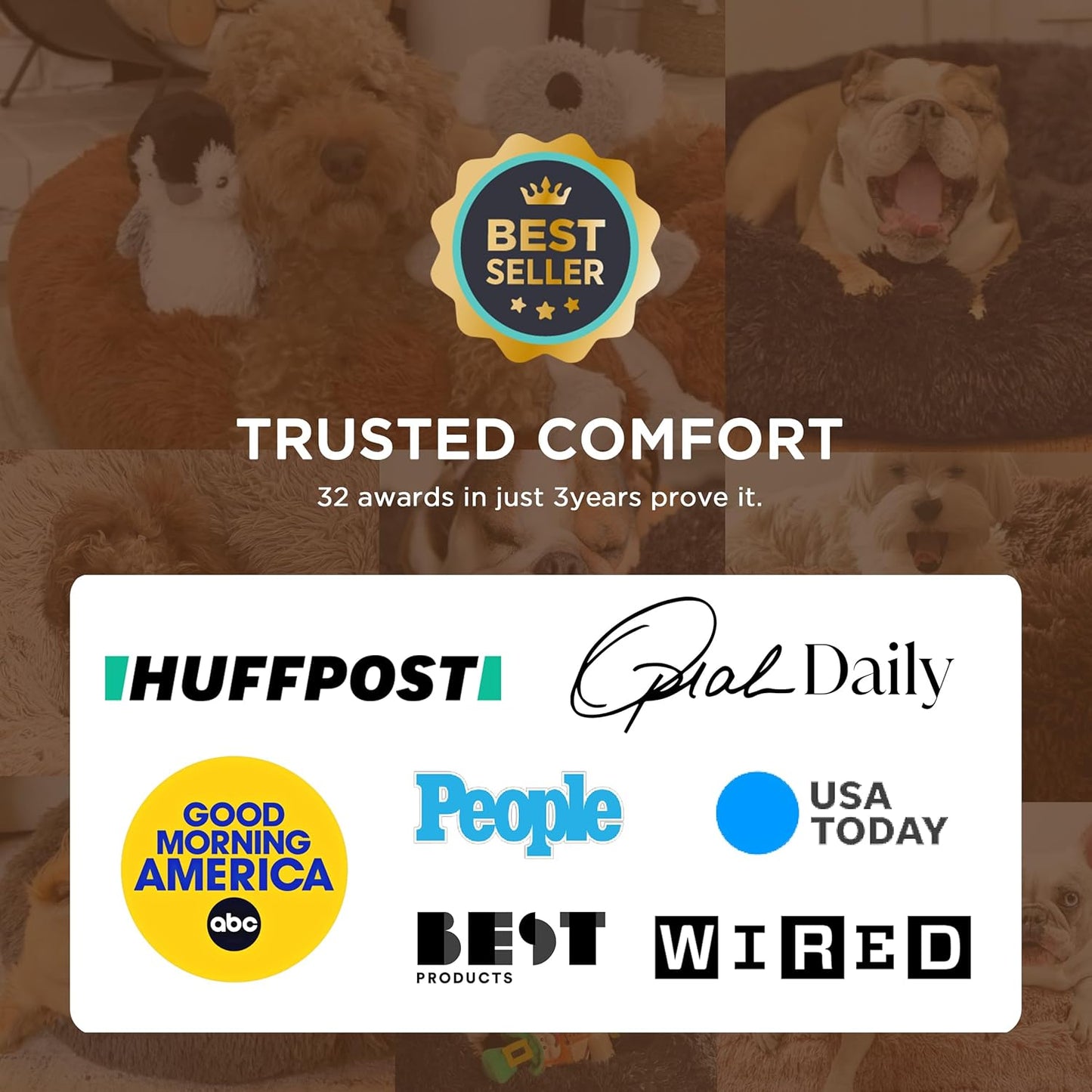 Bedsure Calming Dog Bed for Small Medium Dogs - Donut Washable Medium Puppy Bed, 27 inches Anti-Slip Round Fluffy Plush Faux Fur Pet Bed, Camel