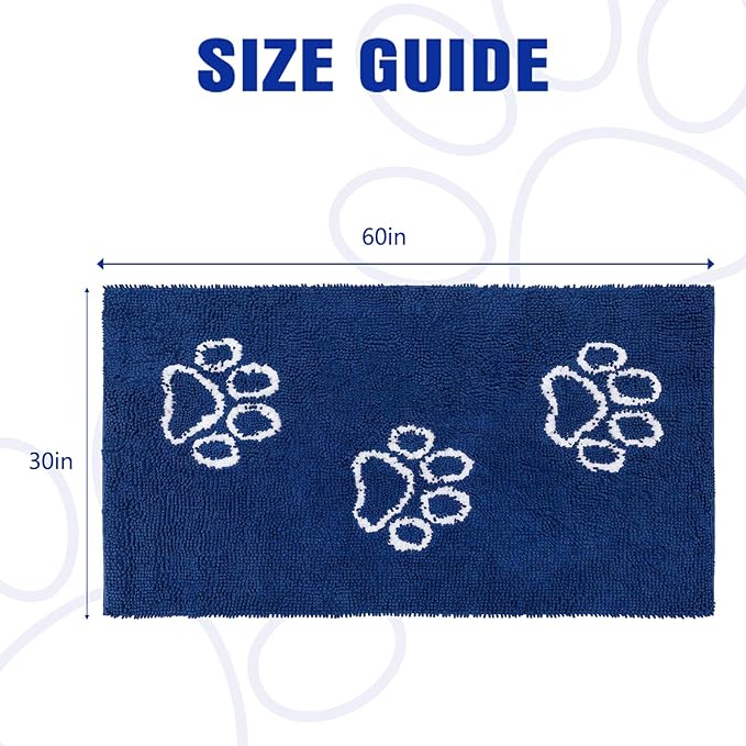 EXPAWLORER Dog Door Mat - Highly Absorbent Microfiber Rug, Soft Chenille, Non-Slip Large Pet Paw Cleaning, Washable Mud Mat for Indoor Outdoor Floor, Blue