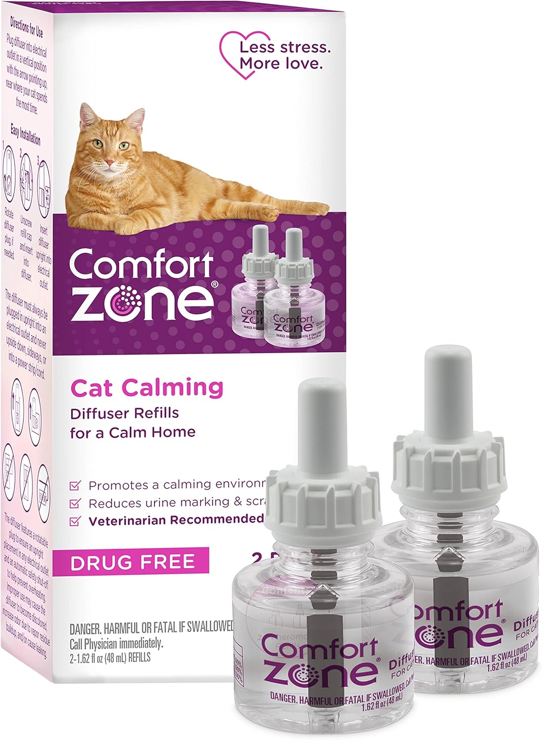 Comfort Zone 2 Pack Cat Calming Diffuser Refills; 30-day Refills; Pheromones Help Cat Anxiety