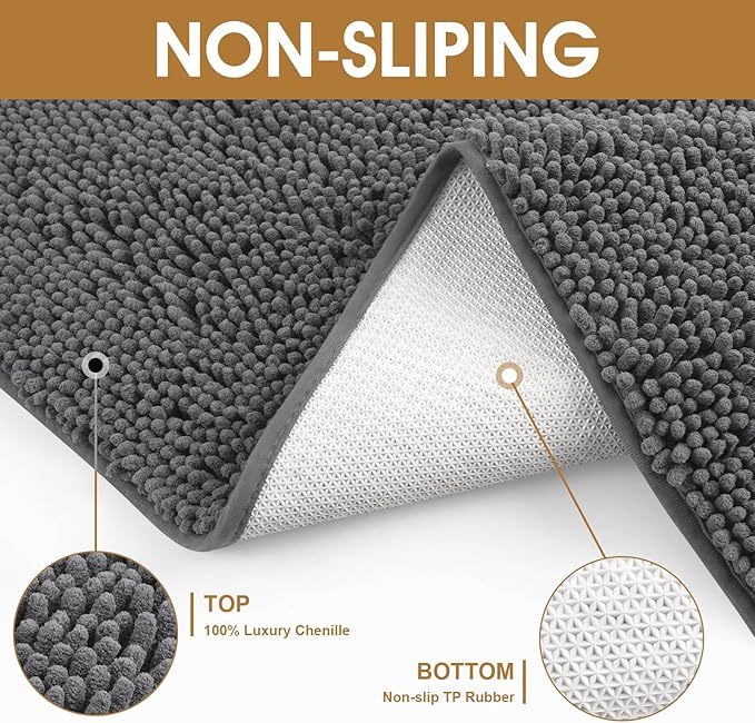 Dog Door Mats for Muddy Paws, Chenille Absorbent Door Mats, Non Slip Heavy Mud Mat for Dogs, Soft Indoor Door Mat for Entryway, Mud Paws, Inside Floor,36" X 24", Grey